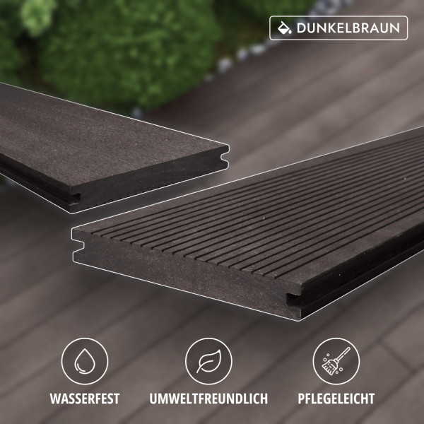 WPC Terrassendiele Massiv, 20 x 140 mm, glatt / fein, Dunkelbraun