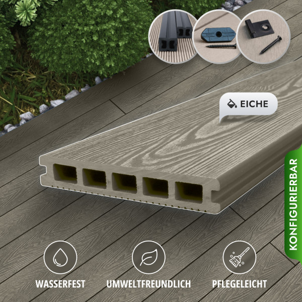 Bausatz, WPC Terrassendiele in Holzoptik, 25 x 148 mm, Wellenstruktur / fein, Eiche
