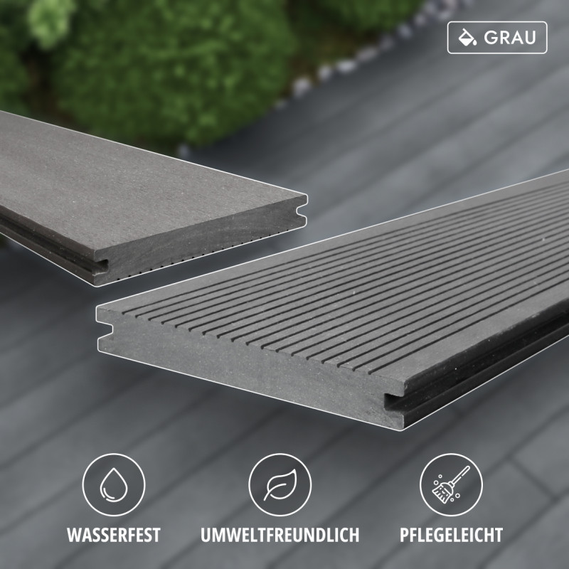 WPC Terrassendiele Massiv, 20 x 140 mm, glatt / fein, Grau