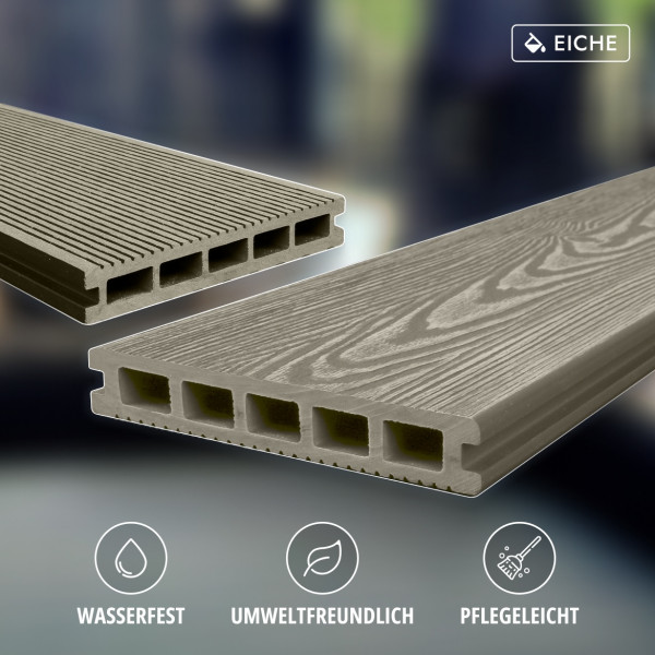 WPC Terrassendiele in Holzoptik, 25 x 148 mm, Wellenstruktur / fein, Eiche