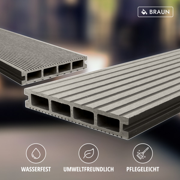 WPC Terrassendiele, Hohldiele, 24 x 146 mm, grob / fein, Braun