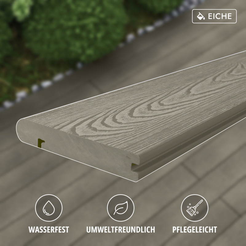 WPC Seitendiele in Holzoptik, 25 x 142 mm, Wellenstruktur, Eiche
