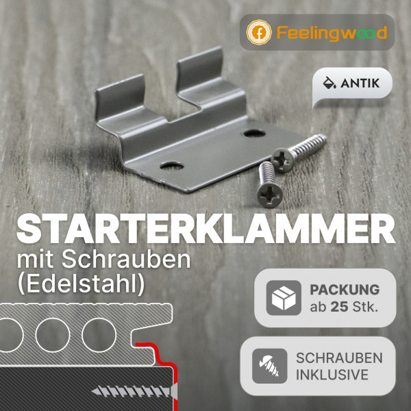 FeelingWood Starterklammer mit Schrauben (Edelstahl), Antik