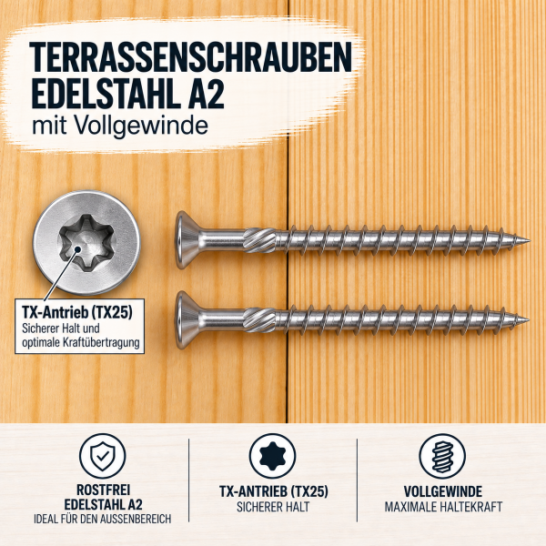 Terrassenschrauben Edelstahl V2A, 5.0 x 50 mm, TX 25