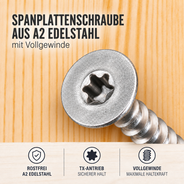Spanplattenschrauben Edelstahl V2A, 4.5 x 50 mm, TX 25