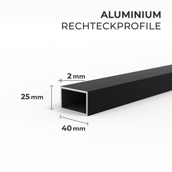 Aluminium Unterkonstruktion 40 x 25 mm, Stärke 2 mm, Schwarz