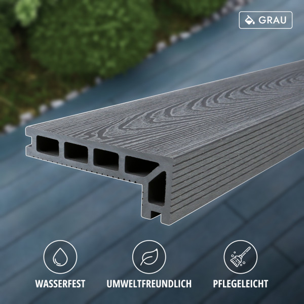 WPC Stufendiele in Holzoptik, 50 x 140 mm, Wellenstruktur, Grau