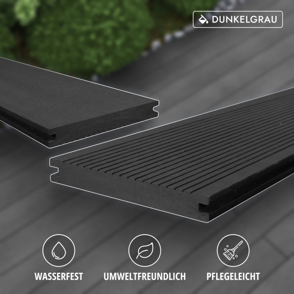 WPC Terrassendiele Massiv, 20 x 140 mm, glatt / fein, Dunkelgrau
