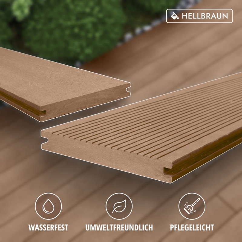WPC Terrassendiele Massiv, 20 x 140 mm, glatt / fein, Hellbraun