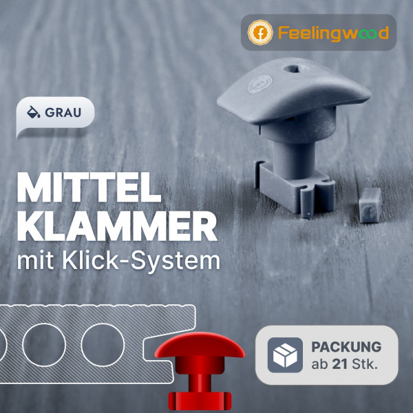 FeelingWood WPC Mittelklammer mit Klick-System, Grau