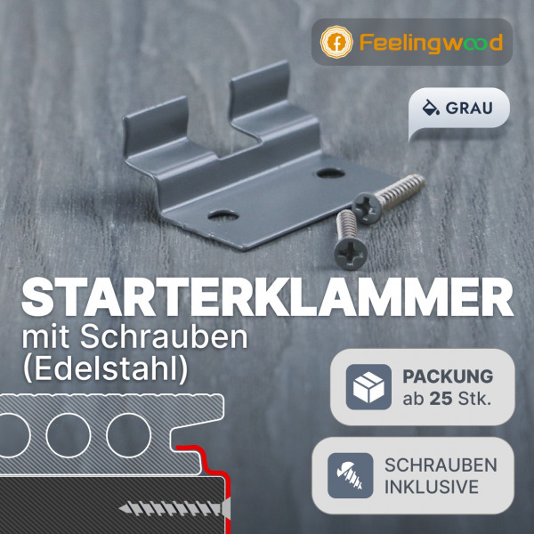 FeelingWood Starterklammer mit Schrauben (Edelstahl), Grau