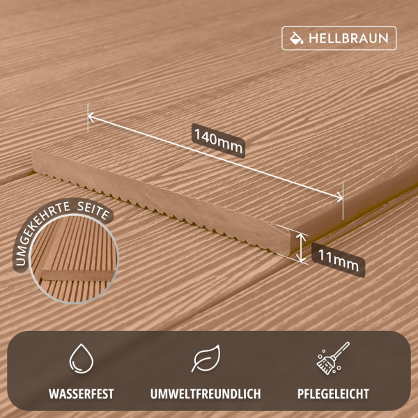WPC Abschlussleiste in Holzoptik, 11 x 140 mm, Wellenstruktur / fein, Hellbraun