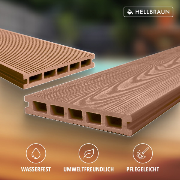 WPC Terrassendiele in Holzoptik, 25 x 148 mm, Wellenstruktur / fein, Hellbraun
