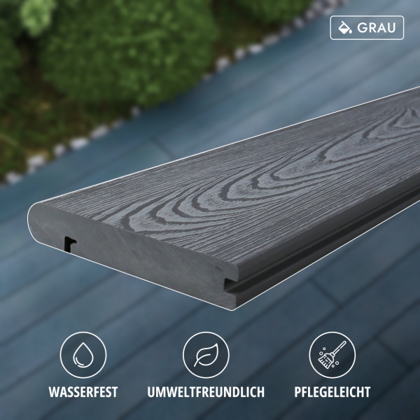 WPC Seitendiele in Holzoptik, 25 x 142 mm, Wellenstruktur, Grau