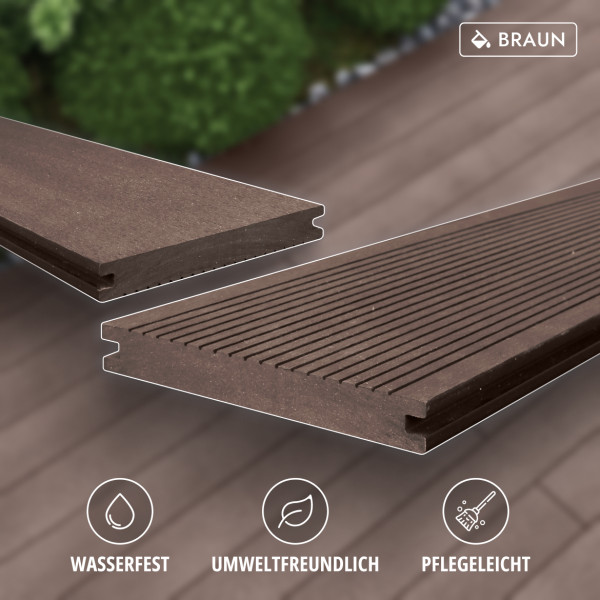 WPC Terrassendiele Massiv, 20 x 140 mm, glatt / fein, Braun