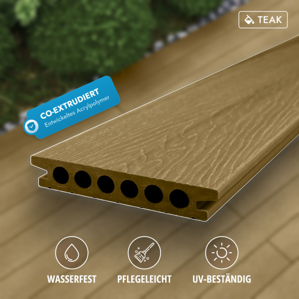 FeelingWood WPC Premium Terrassendiele in Holzoptik, 25 x 150 mm, Wellenstruktur, Teak