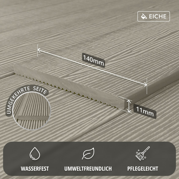 WPC Abschlussleiste in Holzoptik, 11 x 140 mm, Wellenstruktur / fein, Eiche