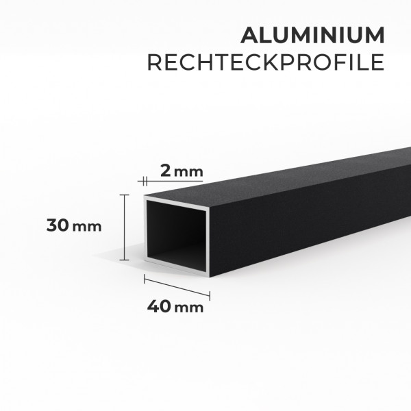 Aluminium Unterkonstruktion 40 x 30 mm, Stärke 2 mm, Schwarz