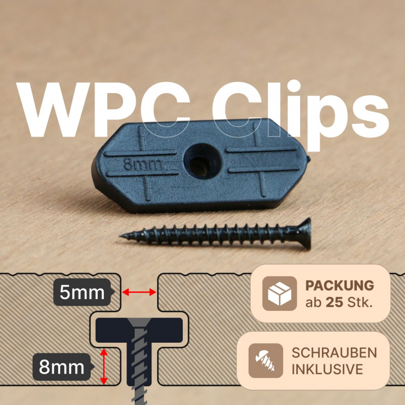 WPC Verbindungsclip (8 mm) mit Schraube, für Hohldielen, 1 Packung