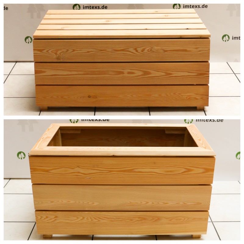 Hochbeet ohne Sichtschutz, aus Sibirischer Lärche, mit Abdeckleiste und mit Abdeckung, fertig montiert.