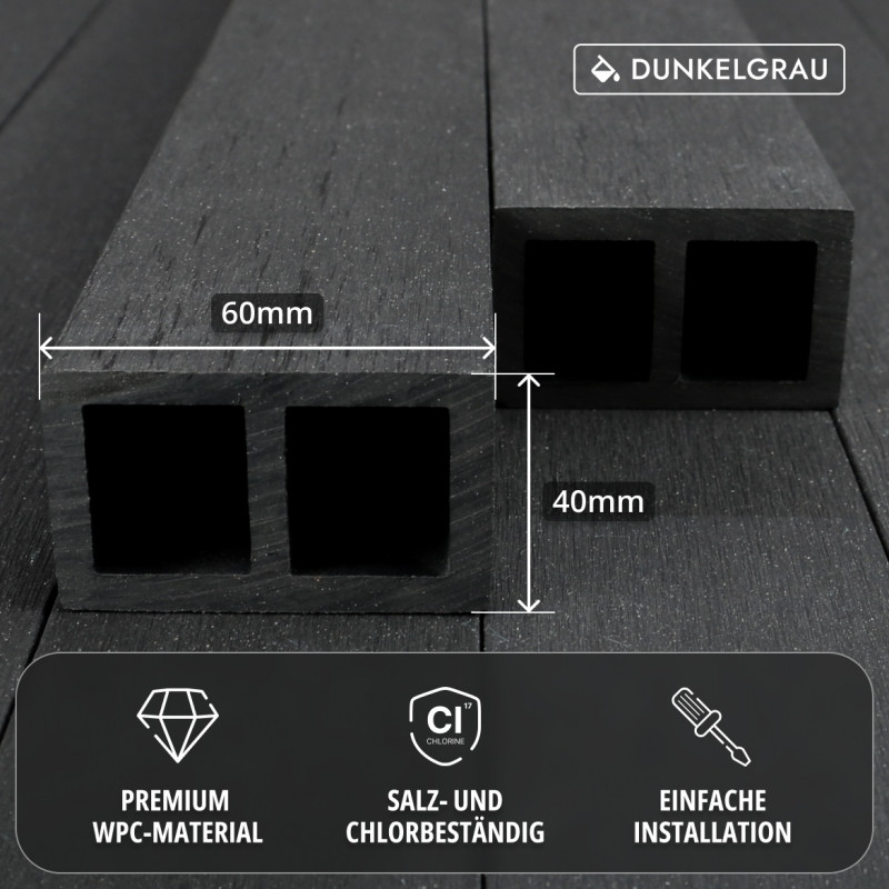 WPC-Unterkonstruktion 40 x 60 mm, Dunkelgrau