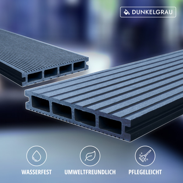WPC Terrassendiele, Hohldiele, 24 x 146 mm, grob / fein, Dunkelgrau