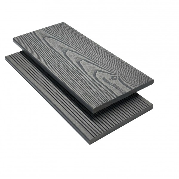 WPC 3D-geprägte Abschlussleiste, 11 x 140 mm, Wellenstruktur/glatt, Grau