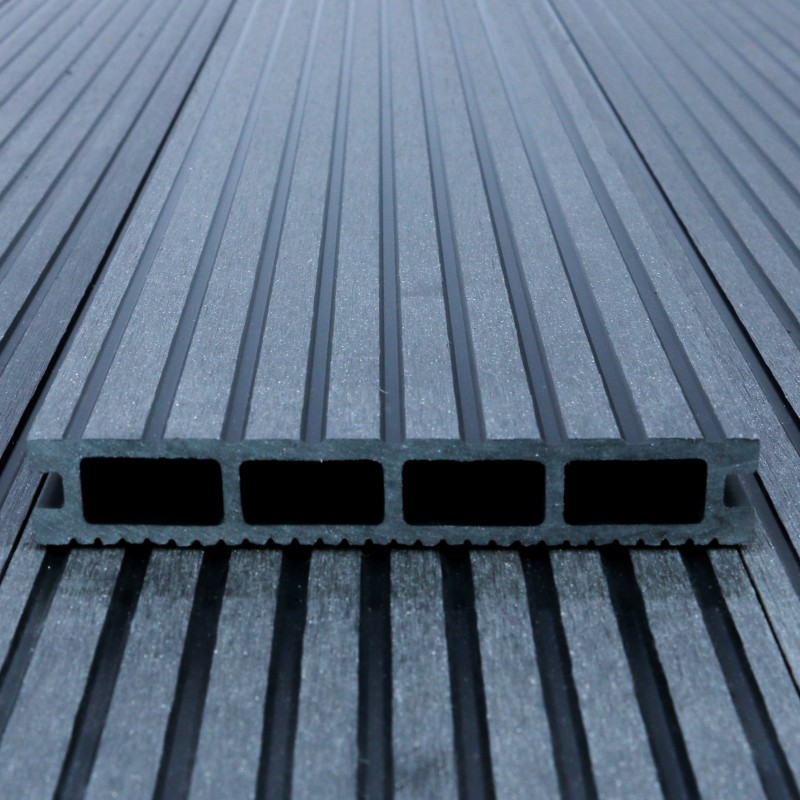WPC Standard-Terrassendiele Hohldiele, 24 x 146 mm, grob / fein, Dunkelgrau