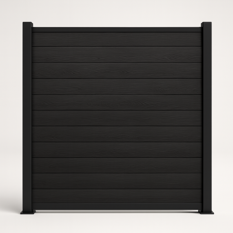 Bausatz, WPC Zaun Komplett-Set mit Alu-Pfosten (zum Aufschrauben), Schwarz