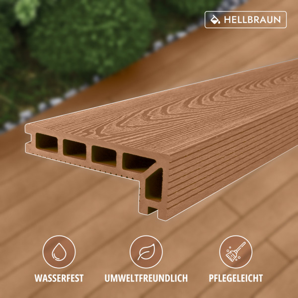 WPC Stufendiele in Holzoptik, 50 x 140 mm, Wellenstruktur, Hellbraun