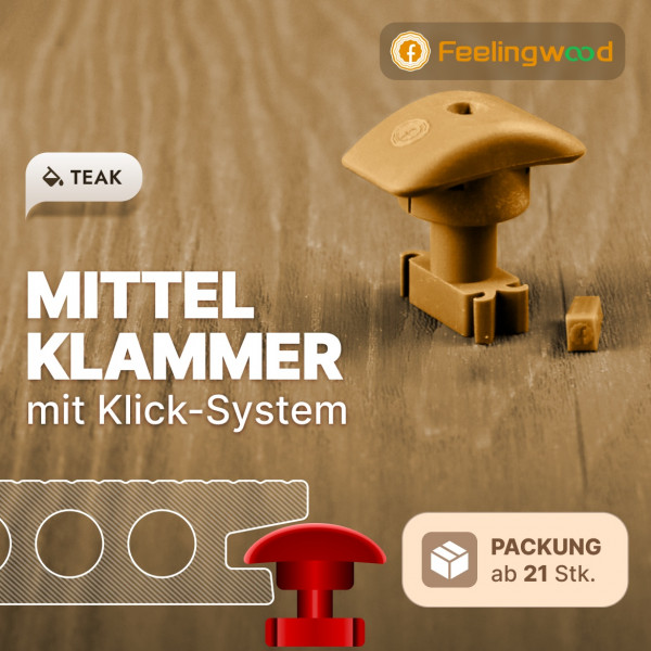 FeelingWood WPC Mittelklammer mit Klick-System, Teak