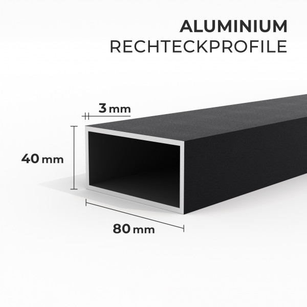 Aluminium Unterkonstruktion 80 x 40 mm, Stärke 3 mm, Schwarz