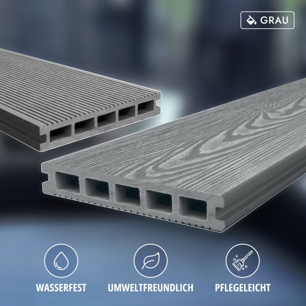 WPC Terrassendiele in Holzoptik, 25 x 148 mm, Wellenstruktur / fein, Grau