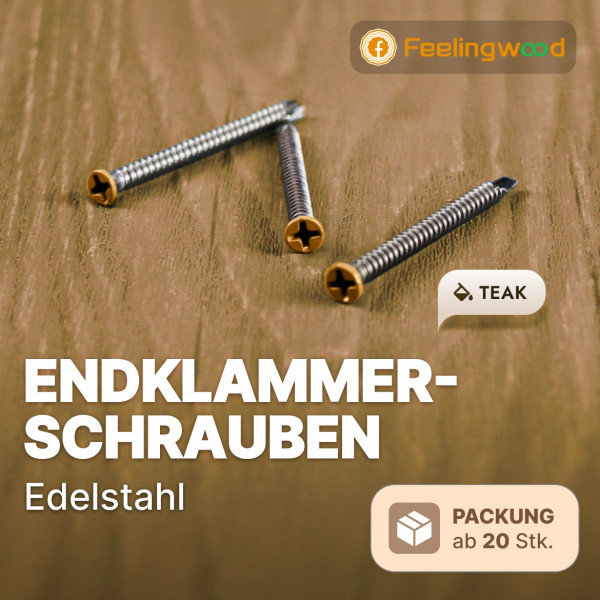 FeelingWood Endklammer-Schrauben (Edelstahl), Teak, 1 Packung