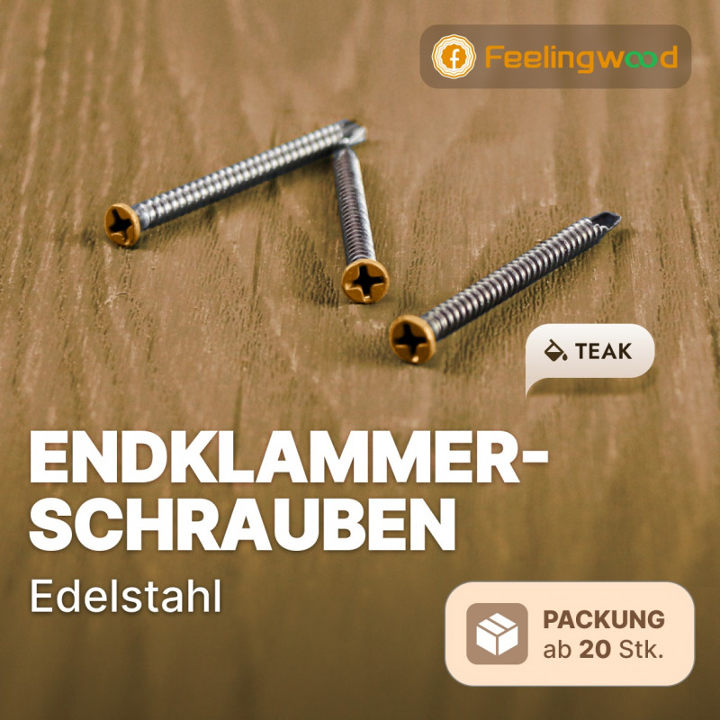 FeelingWood Endklammer-Schrauben (Edelstahl), Teak, 1 Packung