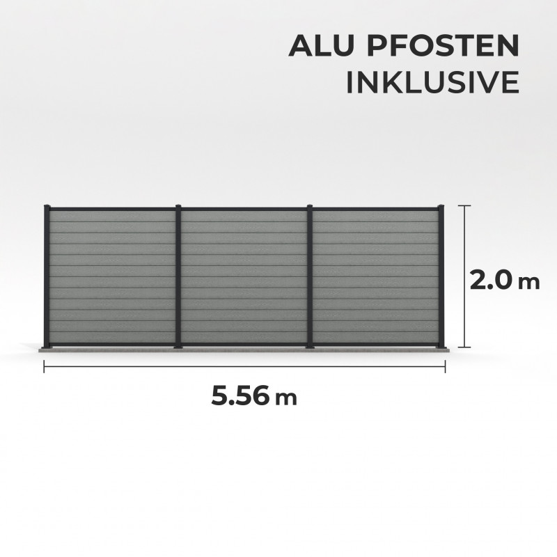 Bausatz, WPC Zaun mit Aluminium-Pfosten (zum Aufschrauben), Grau