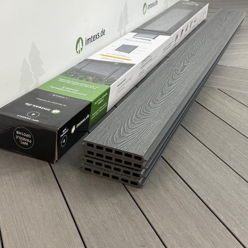 WPC-Zaunelemente, Steckprofil in Holzoptik, Grau