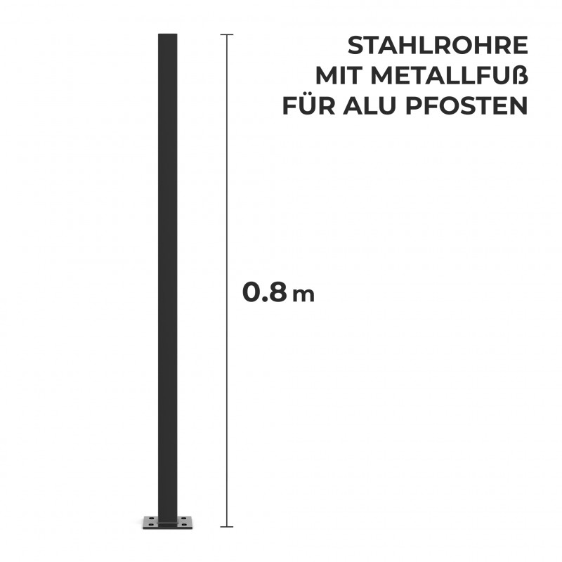 verzinkte Stahlrohre mit Metallfuß für ALU-Pfosten, Schwarz