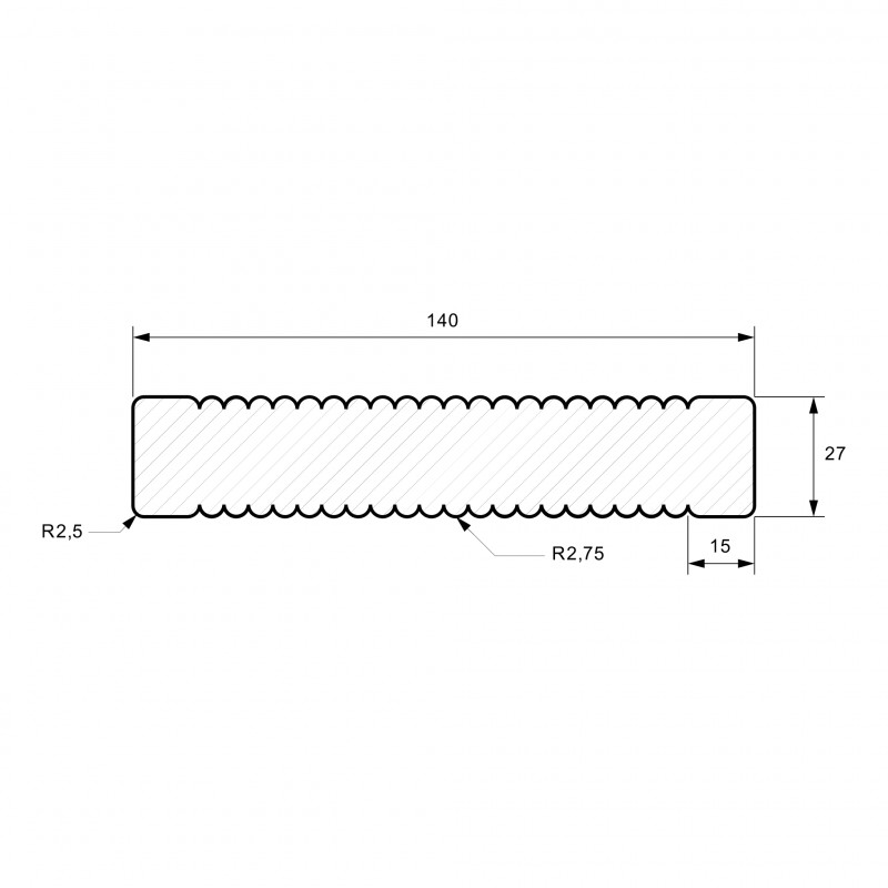 Terrassendielen geriffelt, 27 x 140 mm, B/C Sortierung.