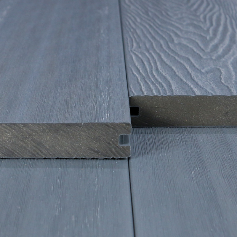Bausatz, WPC Premium Terrassendiele 2. Generation, Massiv, 23 x 140 mm, Wellenstruktur / glatt, Grau