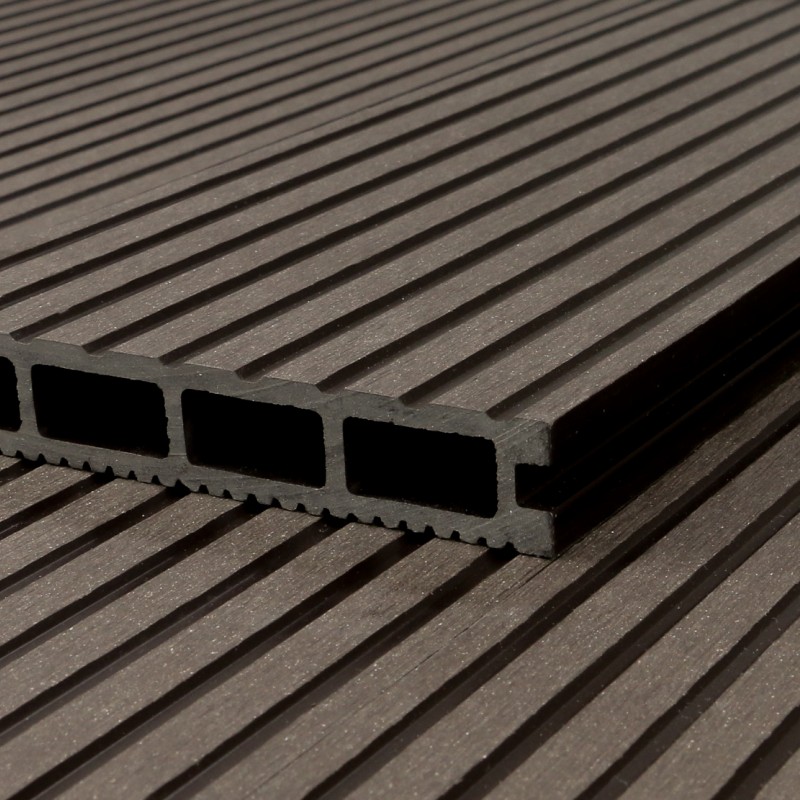 WPC Terrassendiele, Hohldiele, 24 x 146 mm, grob / fein, Dunkelbraun