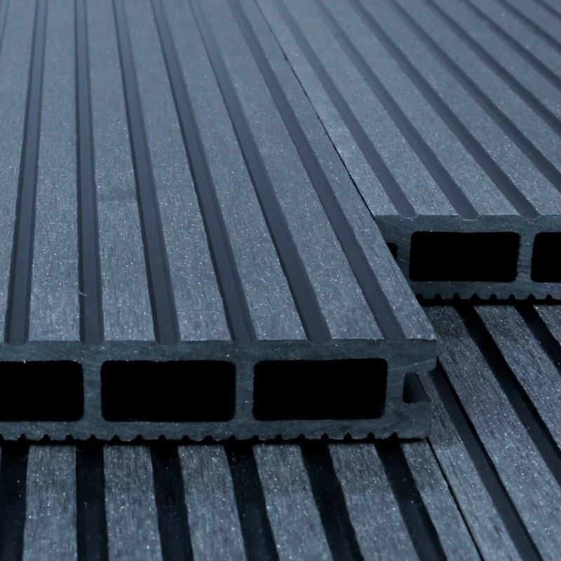 Bausatz, WPC Terrassendiele, Hohldiele, 24 x 146 mm, grob / fein, Dunkelgrau