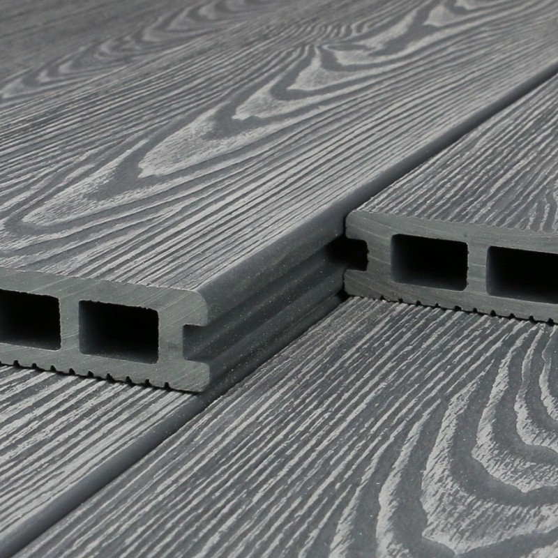 WPC Terrassendiele in Holzoptik, 25 x 148 mm, Wellenstruktur / fein, Grau