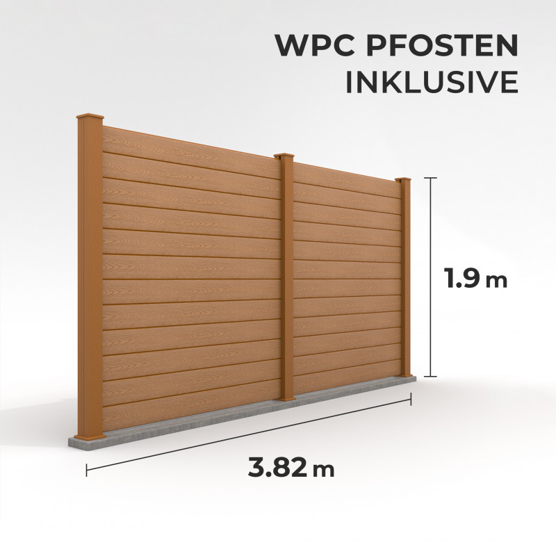 Bausatz, WPC Zaun Komplett-Set mit WPC-Pfosten (zum Aufschrauben), Hellbraun
