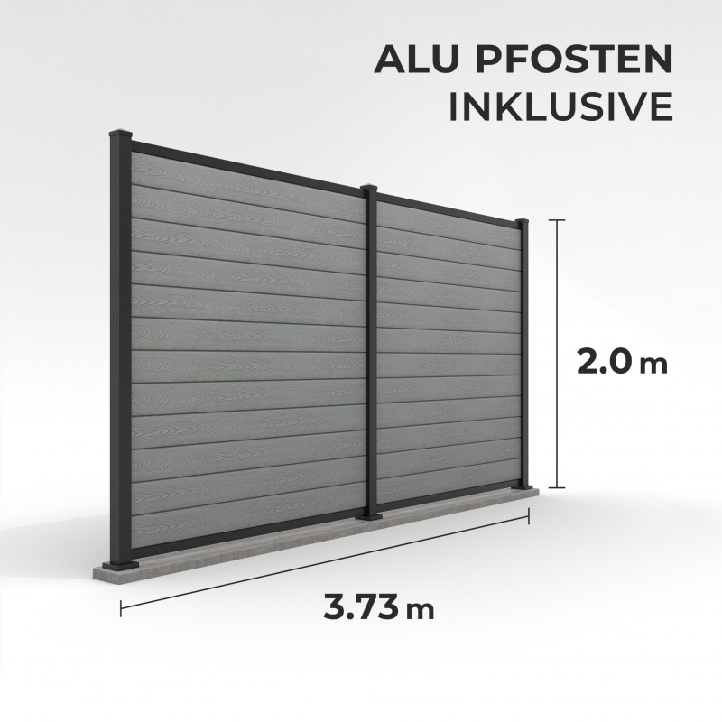 Bausatz, WPC Zaun mit Aluminium-Pfosten (zum Aufschrauben), Grau