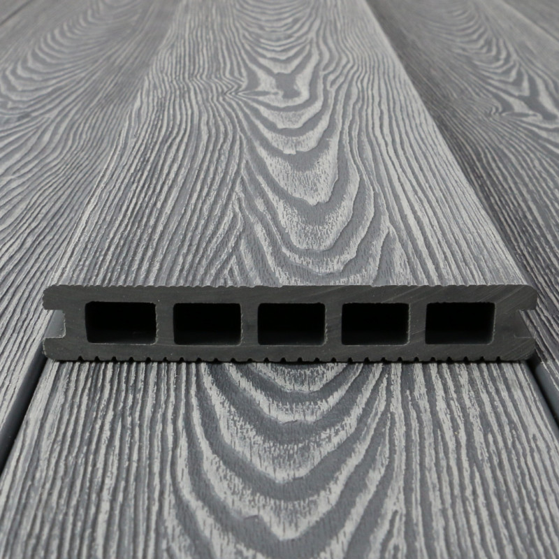 WPC Terrassendiele in Holzoptik, 25 x 148 mm, Wellenstruktur / fein, Grau
