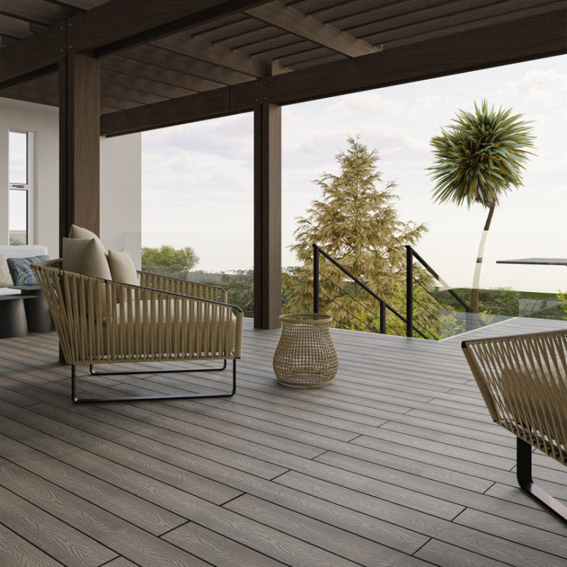 Bausatz, WPC Premium Terrassendiele 2. Generation, Massiv, 23 x 140 mm, Wellenstruktur / glatt, Walnuss