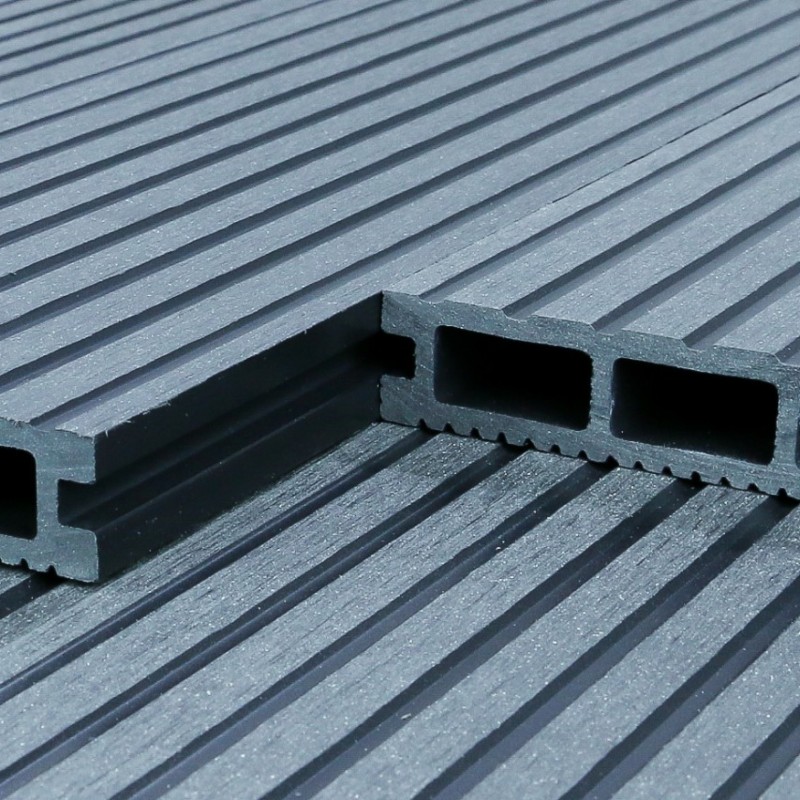 WPC Terrassendiele, Hohldiele, 24 x 146 mm, grob / fein, Grau