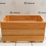 Hochbeet ohne Sichtschutz, aus Sibirischer Lärche, mit Pflanztrog, abnehmbare Abdeckleiste und mit Abdeckung, fertig montiert.