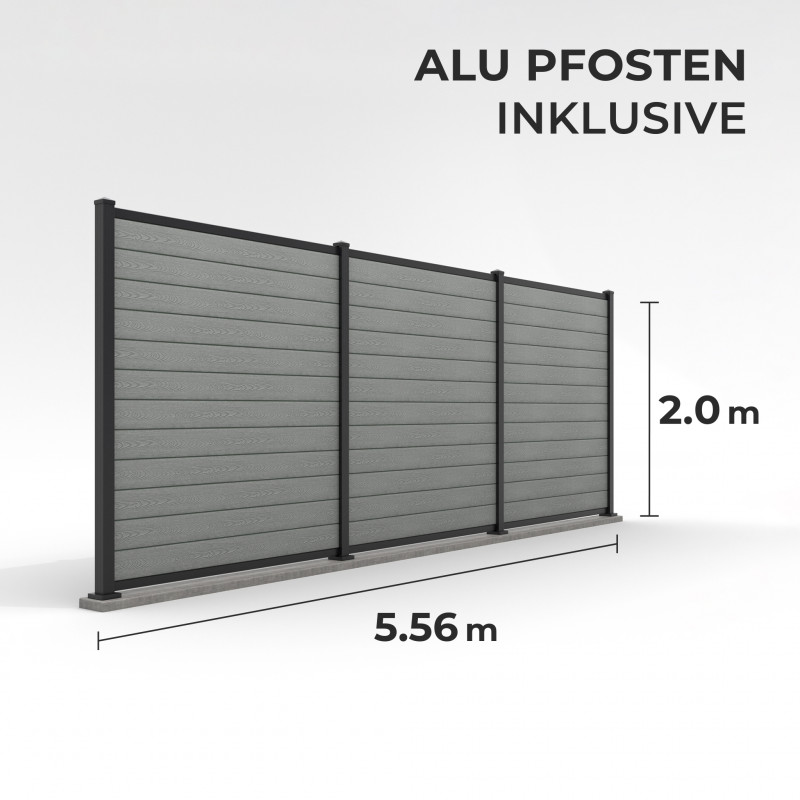 Bausatz, WPC Zaun mit Aluminium-Pfosten (zum Aufschrauben), Grau